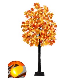 Uieke 6FT 96LED Lighted Fall Maple Tree Artificial Fall Tree with 24PCS Pine Cones Lights 8 Modes Thanksgiving Fall Decorations for Home Autumn Decor Indoor Outdoor