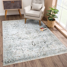 Bloom Rugs Caria Washable Non-Slip 5x7 Rug - Ivory/Gray/Caramel Traditional Area Rug for Living Room, Bedroom, Dining Room, and Kitchen - Exact Size: 5' x 7'