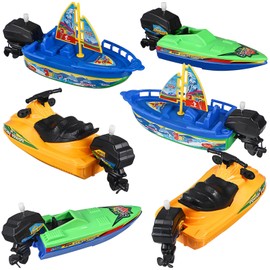 TOYANDONA 6Pcs Boat Bath Toys, Speedboat Wind Up Bath Toys Plastic Boats Floating Bath Toy Boats Bathtub Toys for Baby Toddlers Kids Pool Toys for Outdoor Water Play (Random Color)
