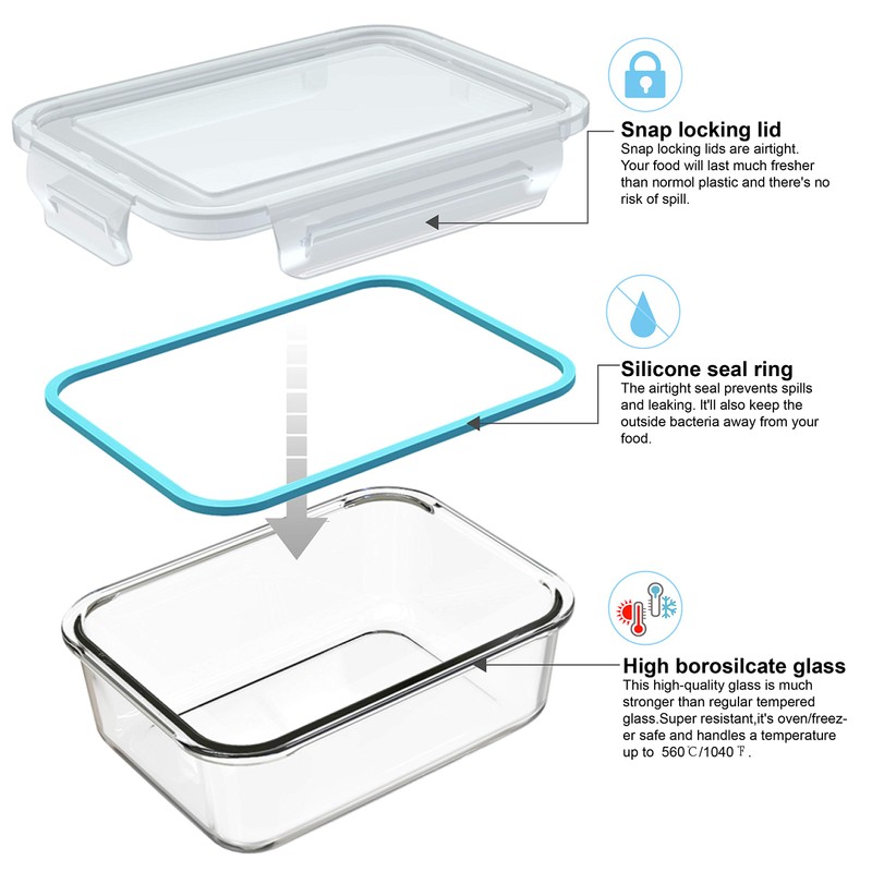 AILTEC Glass Food Storage Containers with Lids, [18 Piece] Glass