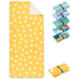 Fit-Flip XXL Beach Towel - Microfibre Bath Towel - Beach Towels Lightweight and Quick Drying - 100% Recycled Microfibre Towel - Beach Towel for Bathing (Lemon Polka 200 x 90 cm)