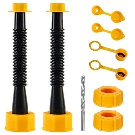 Gas Can Spout Replacement, Gas Can Nozzle (2 Kit-Black) for 1/2/5/10 gal, Easy to install, Durable, Replacement of old can includes nozzle, Vent caps, Rubber gasket, Drill bits, Auxiliary base cap