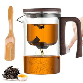 Enchanti Magic Tea Pot,zxbaers Glass Teapot with Wooden Handle,Water Separation Glass Teapot with Bamboo Scoop,Magnetic Teapot with Strainer or Blooming Tea & Loose Leaf Tea