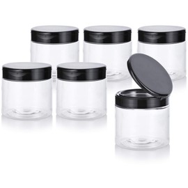 Clear Large 16 oz PET Plastic (BPA Free) Refillable Jar with Black Flip Top Cap - (6 pack)