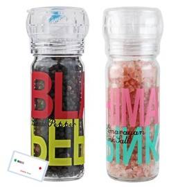 [Set of 2] Spice Up Black Pepper, 1.8 oz (50 g), Himalayan Pink Salt, 3.5 oz (100 g), Includes Mill, Seasoning, Pepper, Rock Salt