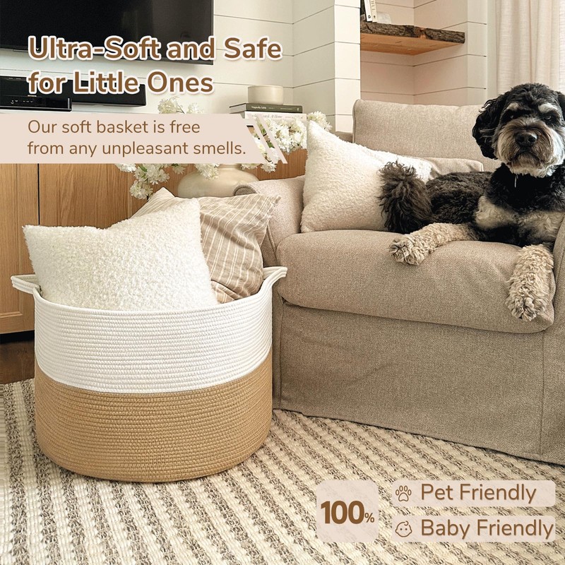 INDRESSME XXXLarge Jute Rope Basket 21.7" x 21.7" x 13.8"