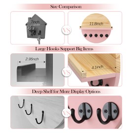Gurfuy Pink Key Holder for Wall with Shelf - Wood Mail Organizer and Rack with Shelf Hooks Wall Mounted for Entryway Decor Magazines Letter Storage Farmhouse Living Room Bedroom Doorway