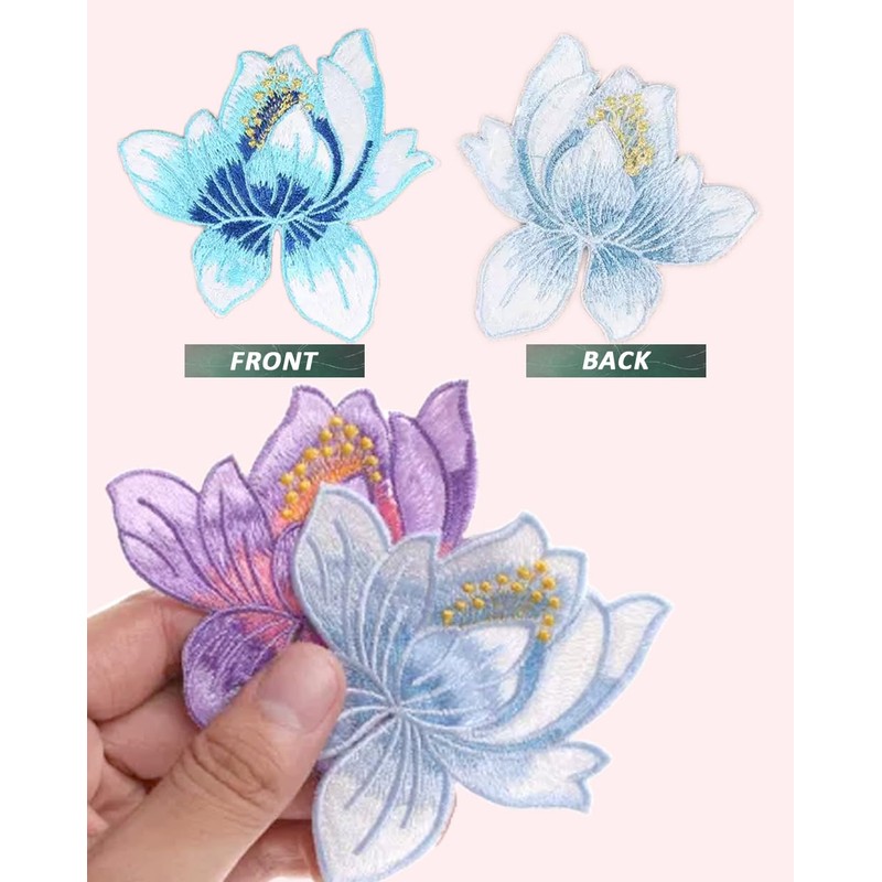 10 Pieces Blooming Lotus Embroidered Applique Orchid Flower Iron on
