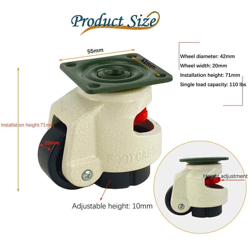 YuYBrightmi 4 Pcs 40F Leveling Machine Caster, Top Plate Leveling