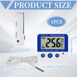 Digital Freezer/Fridge Thermometer, Refrigerator Thermometer with Magnet and Stander Digital Thermometer with LED Alarm Indicator Max/Min Memory Accurate Celsius/Fahrenheit Temperature Display