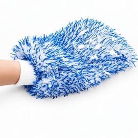Microfiber Car Wash Mitt for Exterior Cleaning – Thick Blue and White Shag Design for Everyday Vehicle Washing