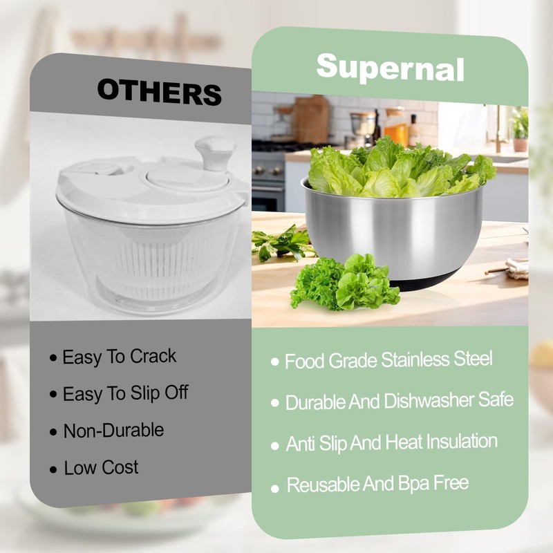 supernal 5.3Qt Salad Spinner Lettuce Spinner with Stop Button Vegetable
