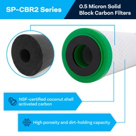SpiroPure SP-CBR2-10 10x2.5 0.5 Micron NSF Certified Coconut Shell Carbon Block Water Filter Cartridge CBR2-10 155268-43 SMCB-2510 (Case of 12)