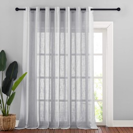 NICETOWN Linen Look Curtains for Patio - Extra Wide Grommet Top Semi Voile Drape Sheer Panel for Living Room / Sliding Glass Door, Light Grey, W100 by L95 inches, 1 Panel