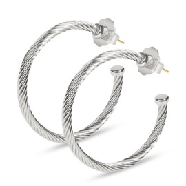 JadeAngel Designer Jewelry Twisted Hoop Earrings Fashion Two Tone Inspired Cable Wire Half Hoop Earrings for Women Gift, Brass, No Gemstone