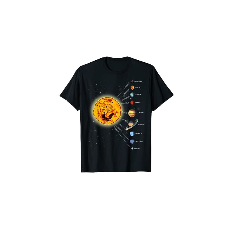 Solar System T shirt Sun, Distances to Planets tee