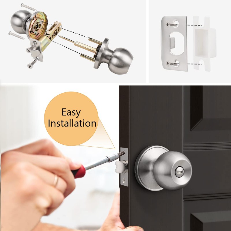 Probrico Bedroom Bathroom Door Knobs Brushed Nickel Door Handles, Interior