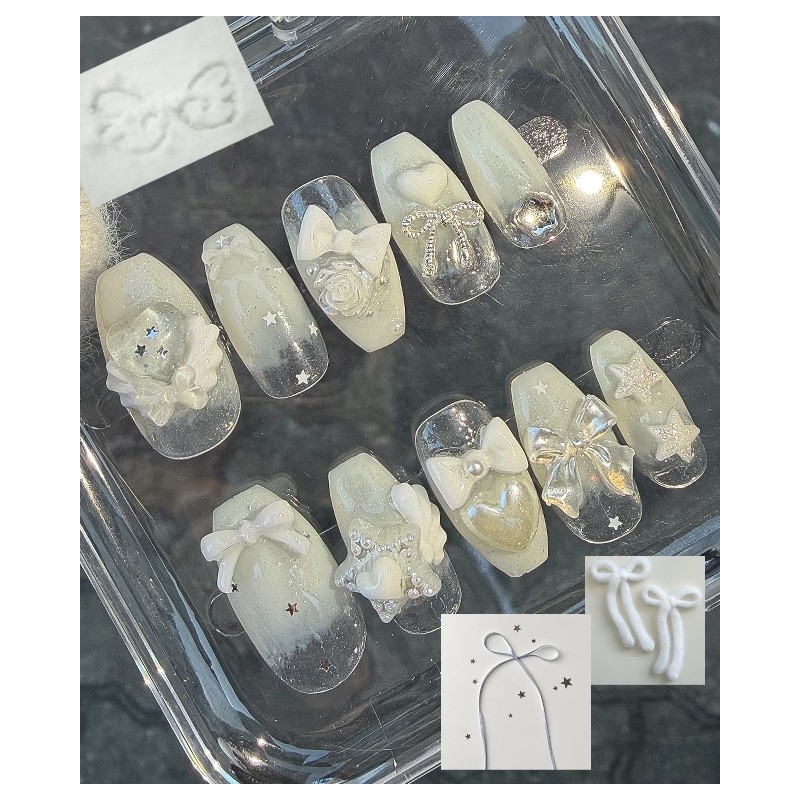 Milky Snow Handmade Nail Tips - Short Oval / 밀키