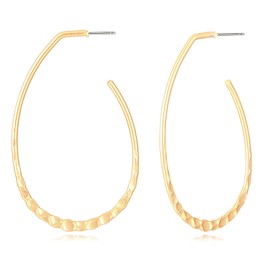 YYWANGART Hoop Earrings for Women Lightweight Hypoallergenic Teardrop Hoops Matte Gold Hammered Open Oval Hoop Earrings for Women Birthday Gift