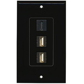RiteAV - 1 Port HDMI 2 Port USB A-A Decorative Wall Plate - Black
