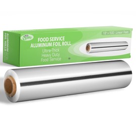 [2 Pack] Heavy Duty Food Service Aluminum Foil Roll (18 inch x 500 FT) with Sturdy Corrugated Cutter Box - Great for Grill Use, Kitchen Wrap, Foil Wrap, Cooking, Cleaning by EcoQuality