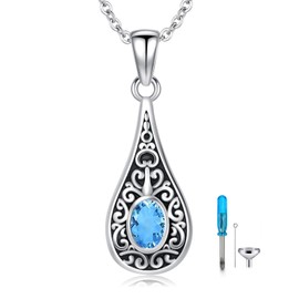 Teardrop Urn Necklace for Ashes for Ashes for Women, Sterling Silver Teardrop March Birthstone Cremation Jewelry Keepsake Memorial Jewelry Gift