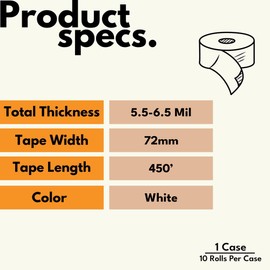 PSBM Reinforced Gummed Kraft Paper Packing Tape, 72mm x 450 Feet, 10 Pack, White, Water Activated, Fiberglass Stranded Carton Box Sealing Shipping Tape