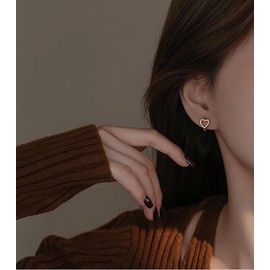 Minimalist Hollow Heart Love S925 Sterling Silver Sleeper Cuff Small Hoop Earrings for Cartilage Women Girls Sensitive Ear Dainty Huggie Hoops Hypoallergenic Fashion Jewelry Gifts Bff (Gold)