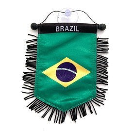 Brazil Flag for car Brazilian decals stickers small hanging rearview mirror automobile accessories mounts to glass windows style design interior decoration Quality Mini Banners