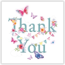 Noel Tatt Blank Thank You Cards Pack of 6 - Floral, Butterflies & Bunting Artistic Design - Eco-Friendly Cards Multipack with Envelopes