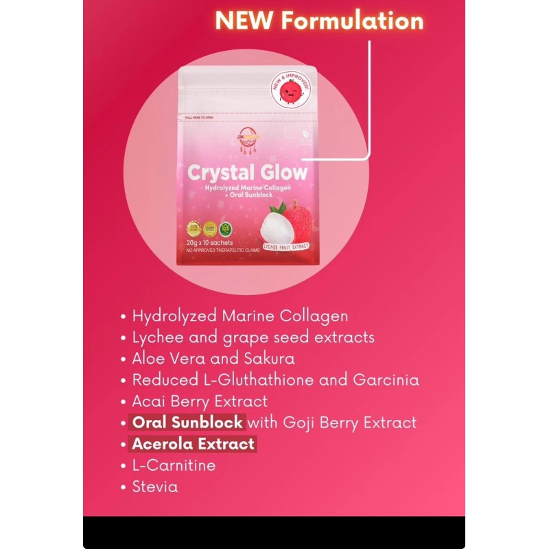 Crystal Glow Lychee 50,000mg Hydrolyzed Marine Collagen Mix - New