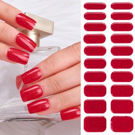 TailaiMei Semi Cured Gel Nail Strips - 20 Pcs Gel Nail Stickers, UV Light Required | Real Polish Salon Quality & Easy to Use (Pearlescent Red341)