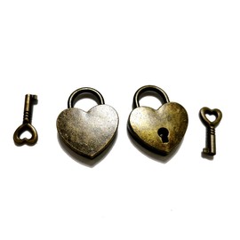 Mini Antique Brass Padlock and Mini Heart Vintage Antique Style Lock Collar Decorative Lock Treasure Chest Tissue Box Padlock with Key [2-Pack]