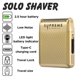 Supreme Trimmer SOLO Mens Single Foil Shaver STF101 (150 Min Runtime) Cordless Powerful USB-C Mini Size Travel Razor for Barbers, & Home use | Gold