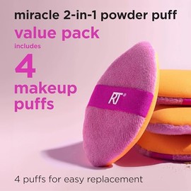 Real Techniques Real Techniques Miracle 2-In-1 Powder Puff 4 Pack, Dual-Sided, Full Size Makeup Blending Puff, Reversible Elastic Band, Makeup Sponge & Powder Puff, For Liquid, Cream & Powder Products, Cruelty-Free