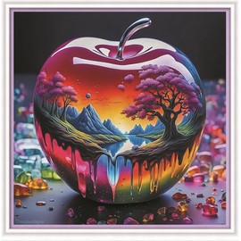 Meecaa Cross Stitch Kits 11 Count Stamped, Apple Landscape Mountains Rivers Embroidery Kit with Accessories Pre Printed (36CMx36CM) (Apple)