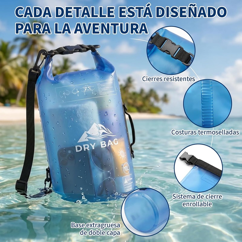 Bolsa Impermeable Seca 5L 10L，Con Funda Impermeable Para Celular，Correa Larga