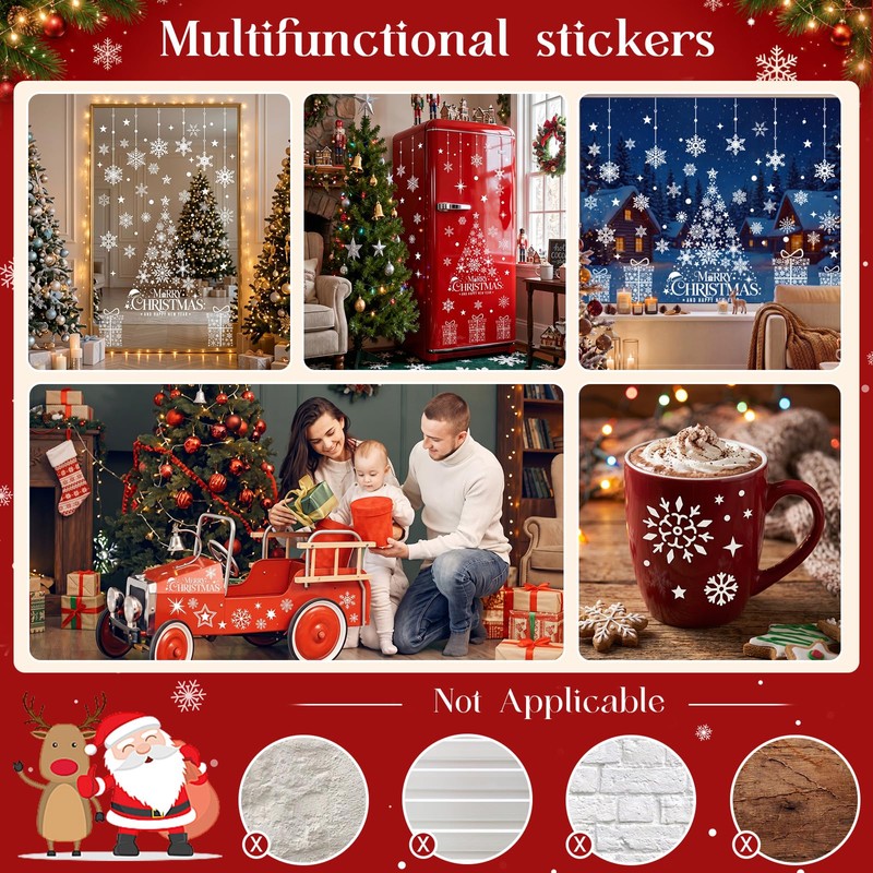 Vijamiy Double Sided Christmas Window Stickers, Large Xmas Window Clings