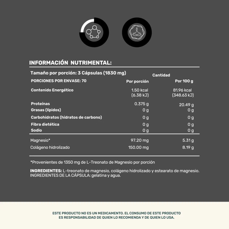 L-treonato De Magnesio Life 360+ Mag Threonate 210 Cápsulas A