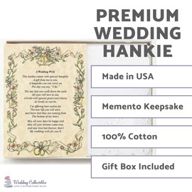 Wedding Handkerchief Poetry Hankie (Friend or Family to Bride) White, Lace Embroidered Bridal Keepsake, Beautiful Poem | Long-Lasting Memento for the Bride | Includes Gift Storage Box, A Wedding Wish (from Friend Or Family to the Bride) Wedding Handkerch