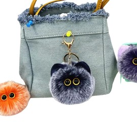 WORKIRAN Plush Cat Keyring, 8 cm, Stuffed Toy Pendant, Handmade, Cuddly, Fluffy Handbag Pendant, navy