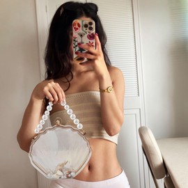 Pearl Seashell Clutch Acrylic Transparent Chain Bag Purse Summer Beach Evening Bag Shoulder Handbag for Mermaid Under the Sea Coastal Party Supplies