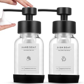 Foaming Soap Dispenser Set, Glass Foam Soap Dispenser with Plastic Pump, 8.5oz Empty Refillable Glass Bottle for Liquid Soap - Kitchen, Bathroom, Commercial