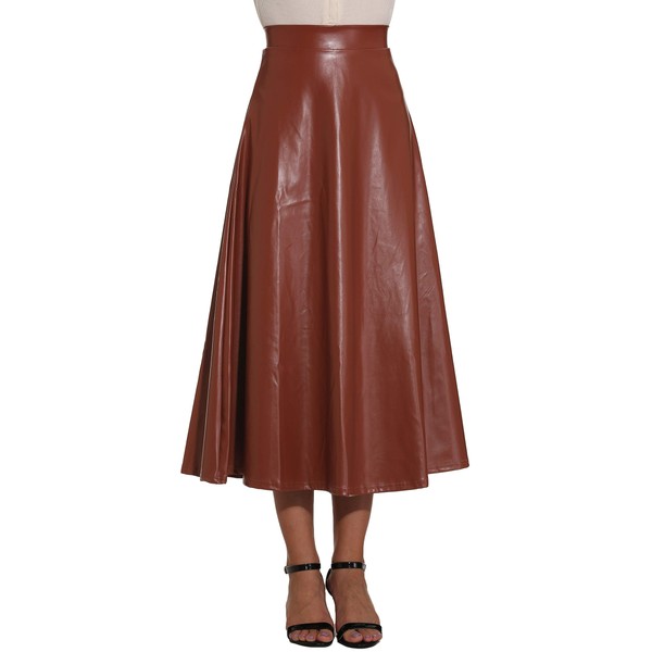 Long Leather Skirt - Faux Leather Skirt, bronze
