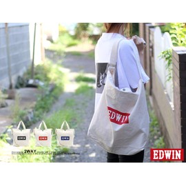 Edwin Tote Bag, Large Canvas, Bespoke Shoulder Bag, Box Logo, Red, Red: Red logo