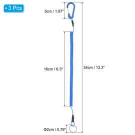 PATIKIL 3pcs Retractable Spring Coil Straps, 6" Spiral Stretchy Safety Lanyard Cord with Aluminium Rotatable Clip for Fishing Kayak Climbing Boating Pliers, Blue
