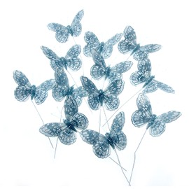 Corsage Creations - 7cm Glitter Butterflies - Blue (12pcs per pk, on a 20cm Wire)