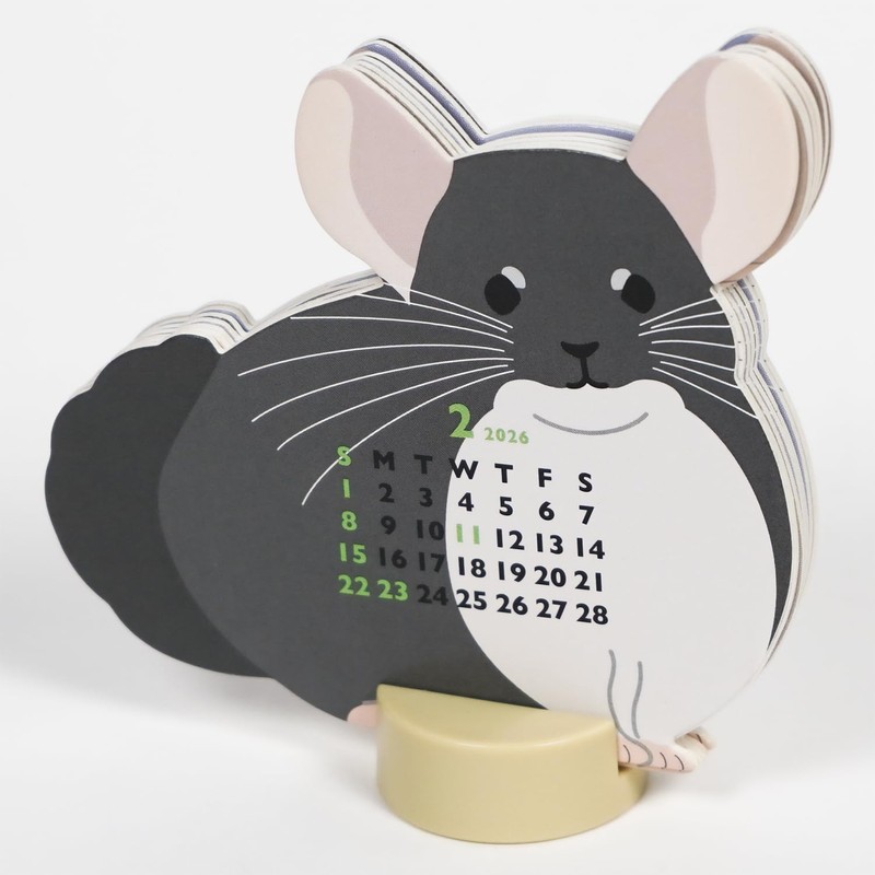 Greeting Life 2026 Calendar Animal Die Cut Mini Chinchilla Desk