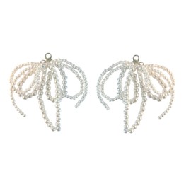 Pearl Bowknot Shoe Charms for Sneakers Shoelaces Decorations Clips Beaded Chain Buckle for Women Girl DIY Casual Shoe Lace Charms Accessories (Beige, 1 Pair)