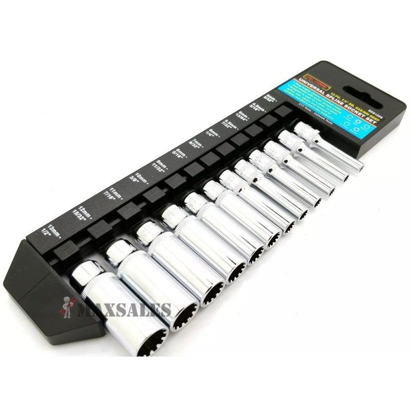 calhawk 12Pc 1/4" Drive SAE/MM Universal Deep Spline Socket Set